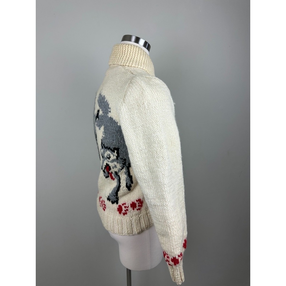 RARE Vintage 1950s Wolf Mary Maxim Cowichan Sweater Wool 100% Large - Picture 14 of 16